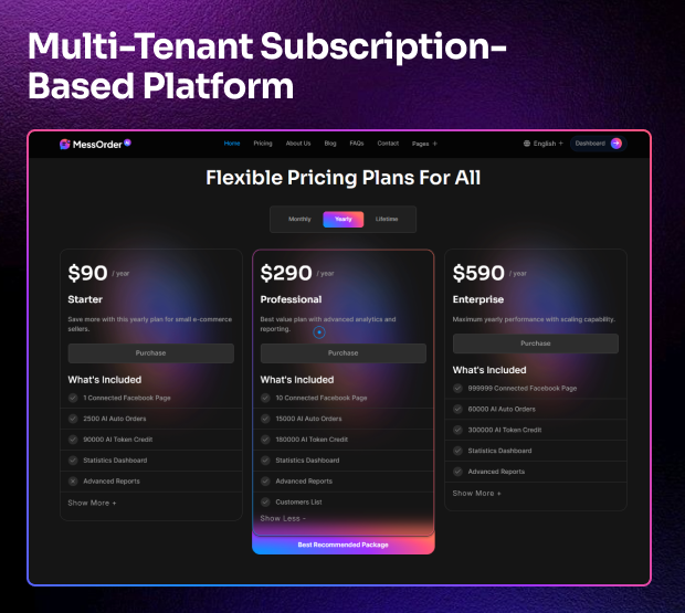 MessOrder – AI Powered Messenger Chat-to-Order Auto Conversion & Dashboard Order Storage (SaaS)